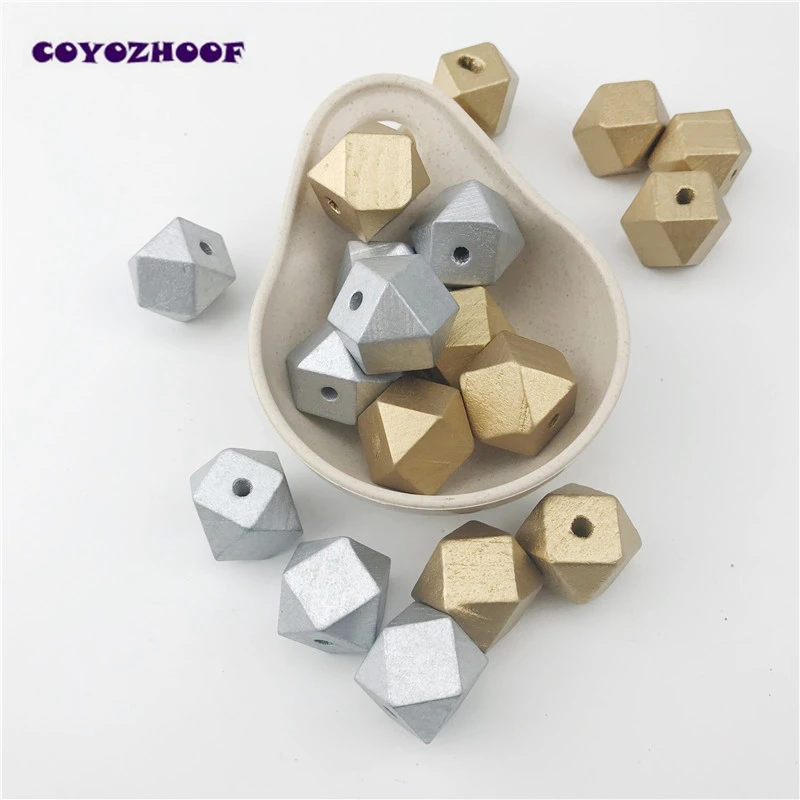 

10pcs 20mm gold and Silver Wooden Cube Unfinished Geometric Beads For Jewelry Making Necklace DIY Teething Jewelry Bead