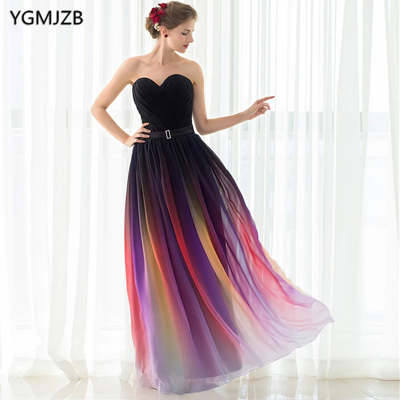 

Elegant Colorful Long Evening Dresses A Line Sweetheart Chiffon Floor Length Formal Evening Party Gown Vestido De Festa