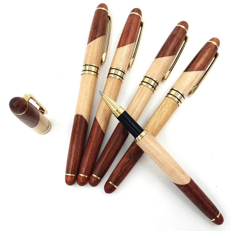 

(12 Pieces/Lot) Nature Wood Gel Pens Wholesale 0.5 mm Black Ink Refill Signing Pen Wholesale Office School Supplies Joy Corner
