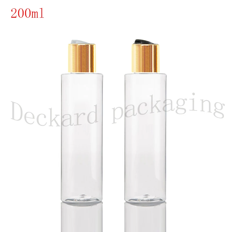 

30pcs 200ml transparent Plastic Bottle With Gold Disc Top Cap,200CC Lotion / Shampoo Packaging Bottle,Empty Cosmetic Container