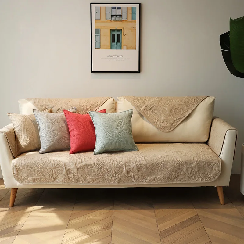 

Exquisite Emboss Pattern Embroidery Sofa Cover Cotton Slip-Resistant Sofa Towel Chair Covers Mats Living/Drawing Room L-Shaped