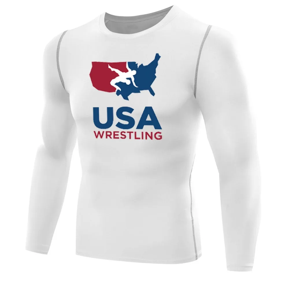 

Mens Compression Tee Shirt USA Wrestling Shirt KO Shirts Quick Dry T-shirt Fitness Tees boy Base Layer Muscle Tops Bodybuilding