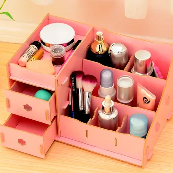 

Desktop Drawer Type Wooden Cosmetics Storage Box 2017 New Fashion Korea DIY Dressing Table Wooden Box