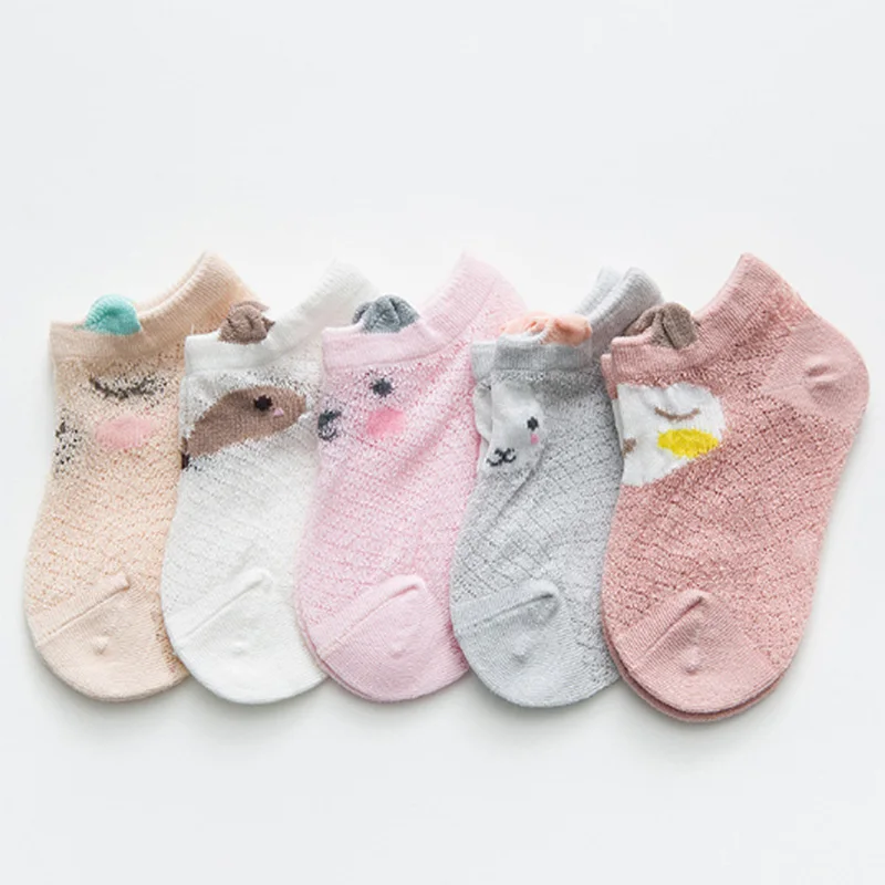 5 пар носков для малышей милые летние сетчатые тонкие хлопковые носки для новорожденных девочек и мальчиков, носки-тапочки для малышей - Цвет: Бежевый