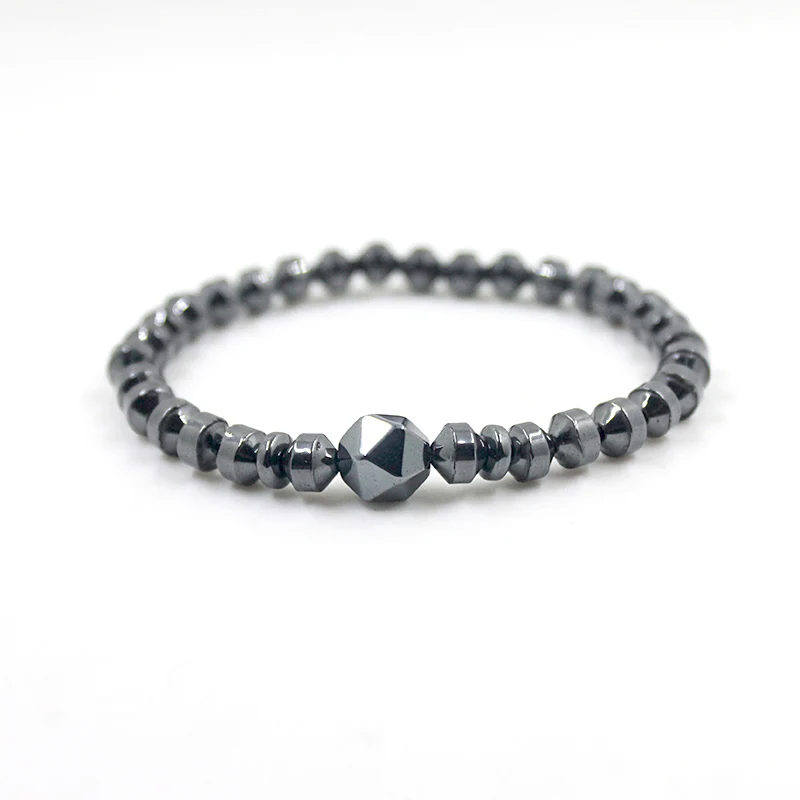 

Hematite Faced Beads Bracelet Stetch Strand Bracelet Beaded Bracelet Black Natural Stone For Men and Women Drop Shipping HB1038