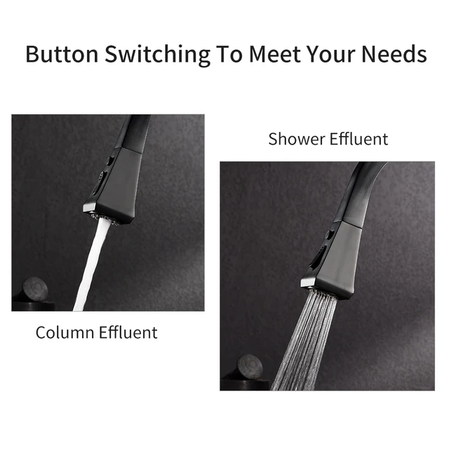 ก๊อกน้ำห้องครัวเงินดึงTap Single Hole Handleทองเหลืองสีดำหมุน360องศาMixer 866399R 4