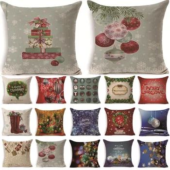 

1Pcs 43*43cm Christmas Gifts Flower Pattern Cotton Linen Throw Pillow Cushion Cover Car Home Sofa Decorative Pillowcase 40489