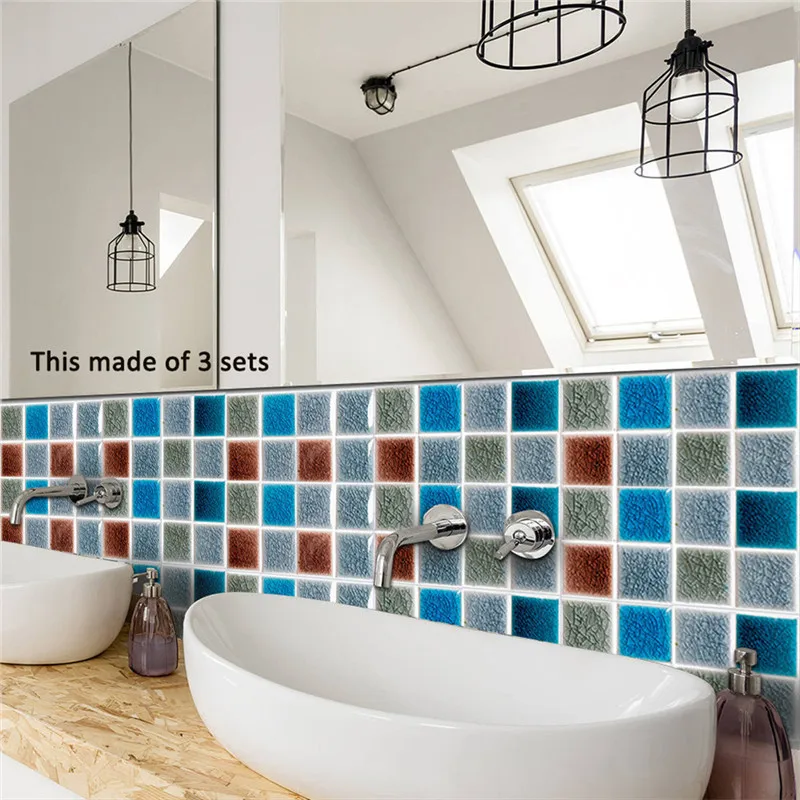 10pcs/set Tile Stickers Colorful Bathroom Kitchen Self Adhesive Wall Stickers DIY Home Decor Floor Wall Decal adesivo de parede