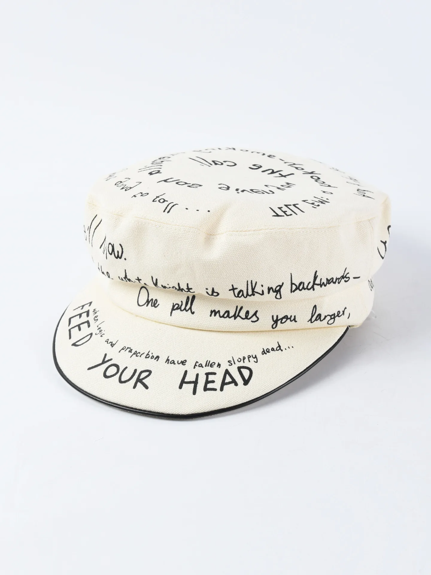 Letter graffiti soft skull cap female early autumn new England fashion military cap flat top octagonal cap