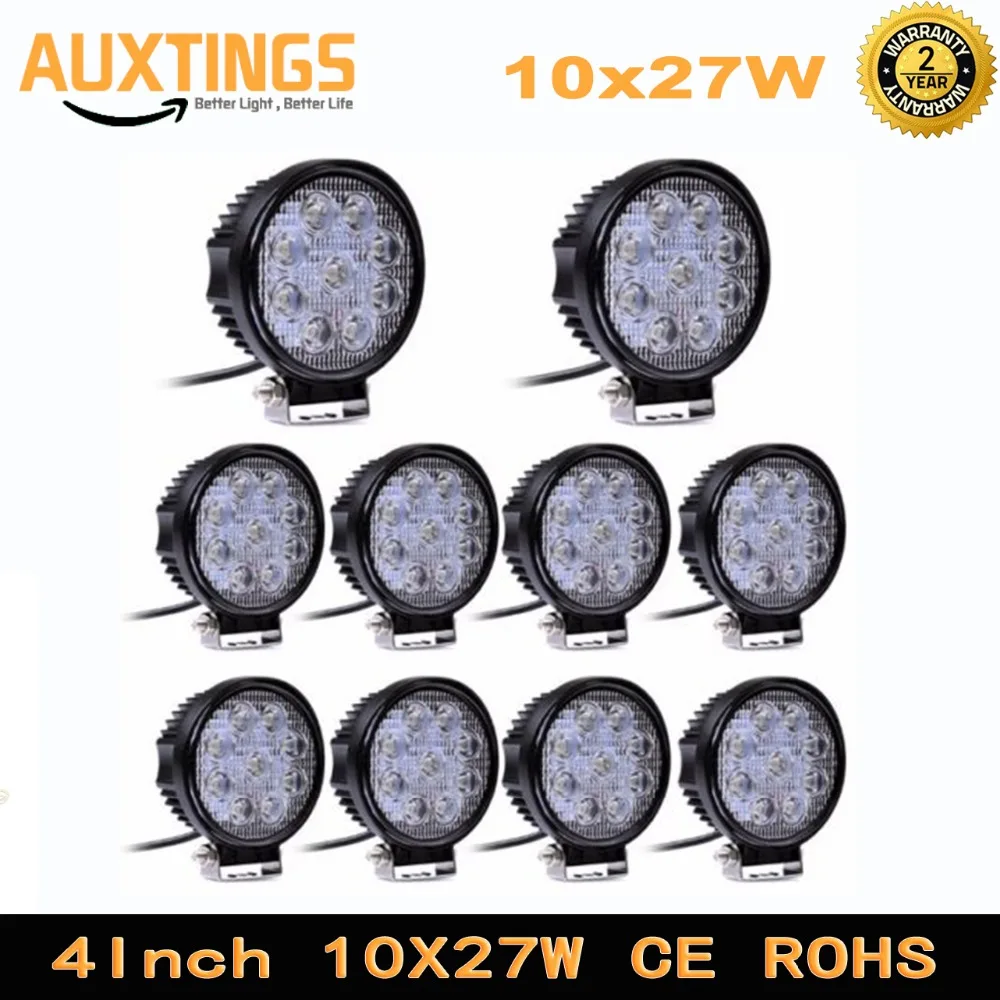 

10pcs 4 Inch 27W 12V 24V LED Work Light Spot/Flood Round LED Offroad Driving Light Lamp for Motorcycle Car Truck ATV SUV