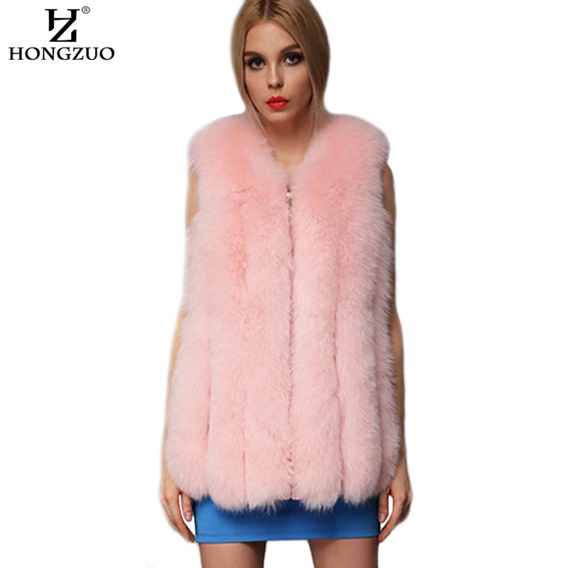 2017 New Winter Women Pink Fur Vest Female Fashion Luxury Slim V Neck