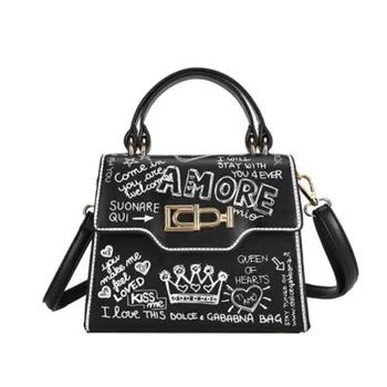 

Designer Fashion Graffiti Women Handbags PU Leather Small Flap Bag Luxury Crossbody Bags For Women Evening Clutch Purse 2020