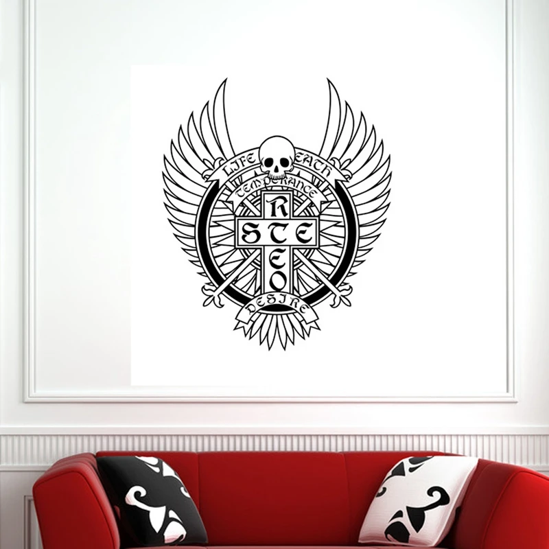 DCTAL Skull Halloween Wing Cross Sticker Punk Death Decal Devil Poster Name Car Window Art Wall Decals Parede Decor Mural