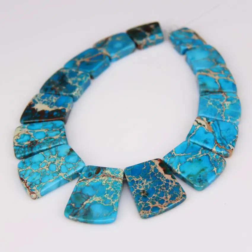 15pcs/str Large Blue Sea Sediment Stones Graduated Flat Square Set Pendants,Dyed Emperor Gems Loose Beads Slab Craft Necklace