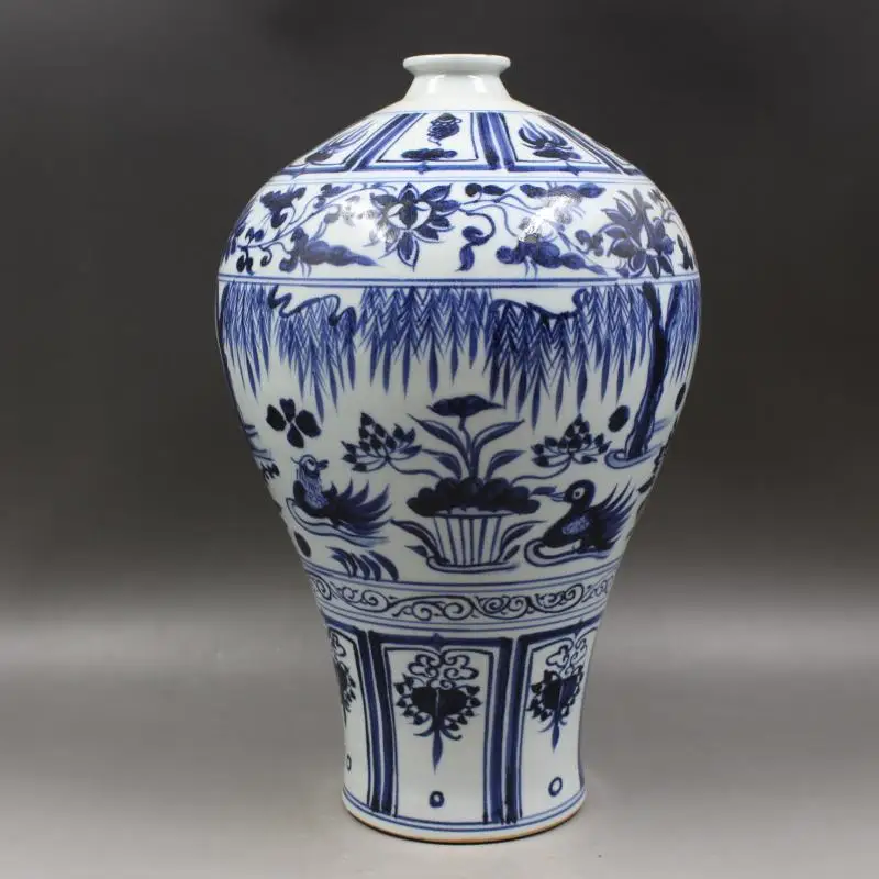 

Antique YuanDynasty porcelain vase,Blue and white lotus enamel bottl,hand-painted crafts, home Decoration,collection & adornment