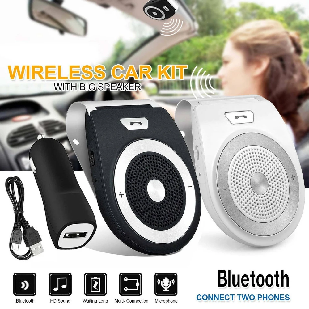 

New Bluetooth Car Kit Handsfree Noise Cancelling Bluetooth Receiver Car Speakerphone Noise Cancelling Multipoint Clip Sun Visor
