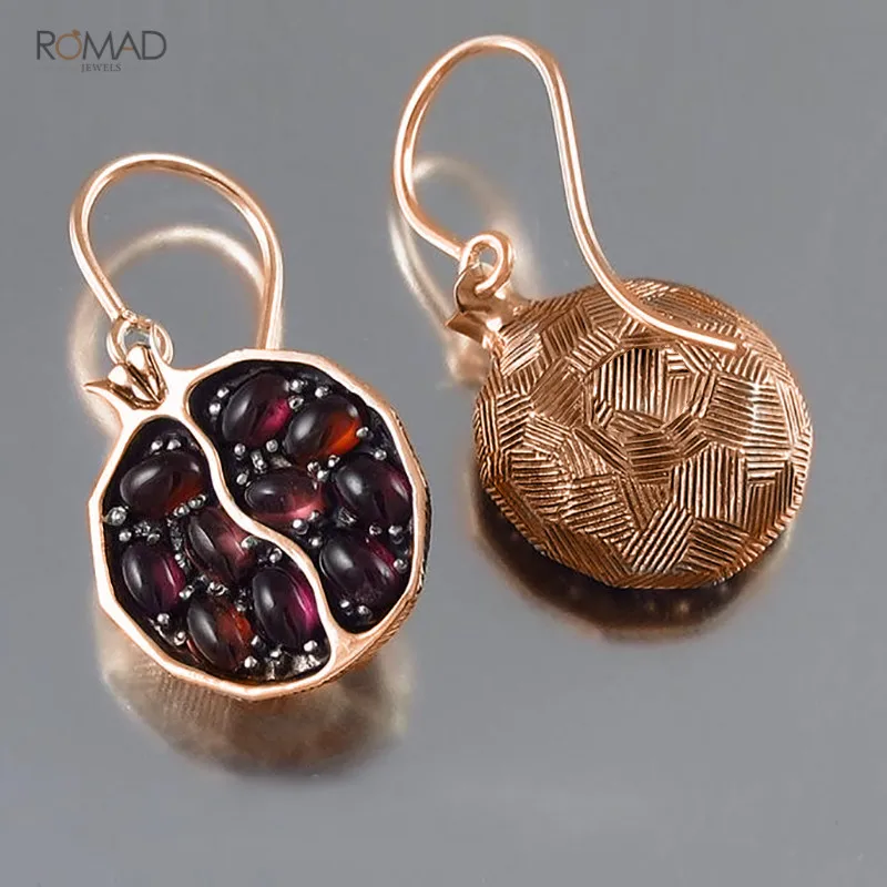 

Romad Pomegranate Garnet Vintage Earrings Rose Gold Silver Long Dangle Earrings Red Stone Drop Earrings Jewelry For Women Girl