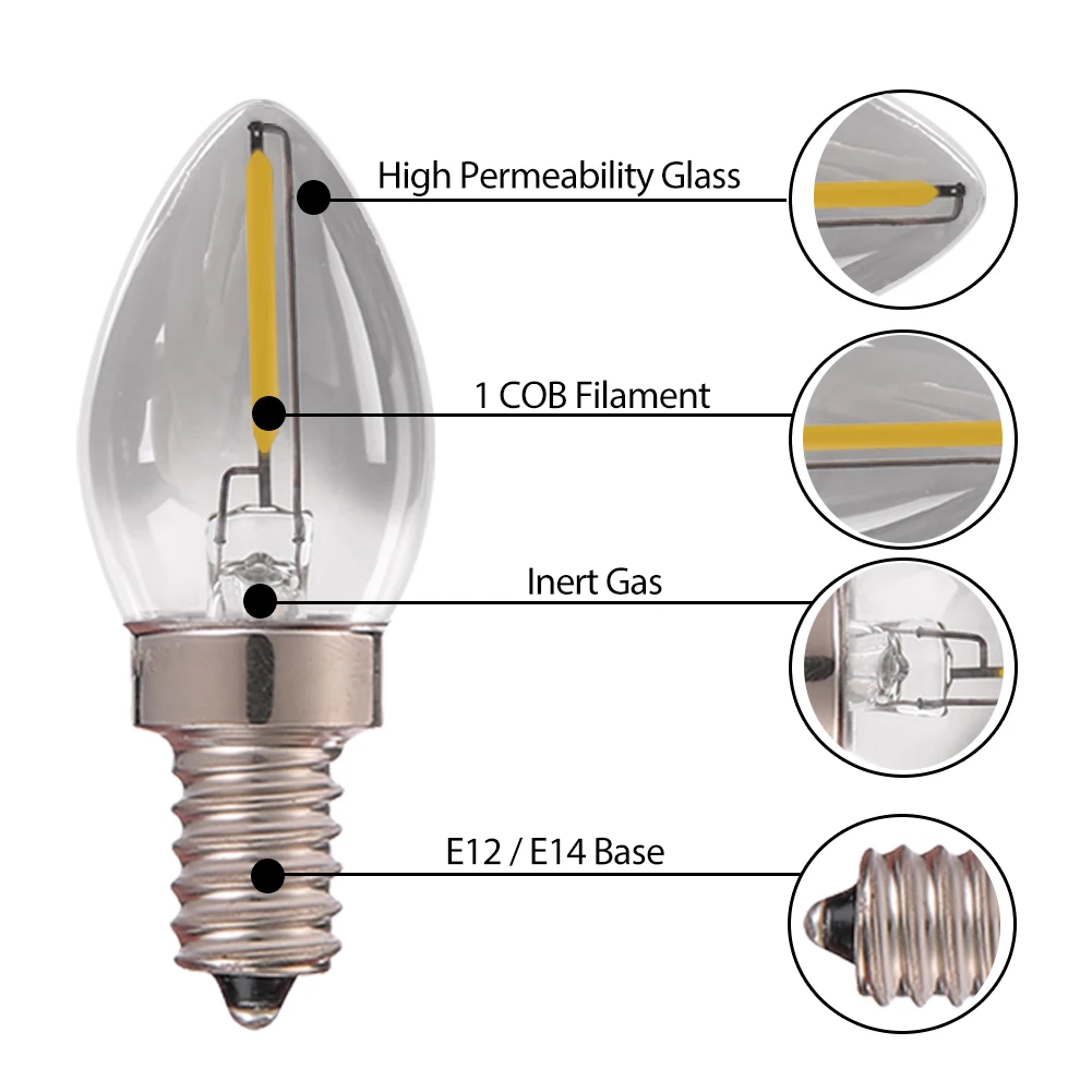 Дымчатое стекло лампы E14 светодиодный лампы в форме свечи лампы C7 0,5 Вт(8 W, лампы накаливания) Диммируемый дневной свет 4000 K лампа накаливания лампа-канделябр 25 шт, 50 шт в наборе