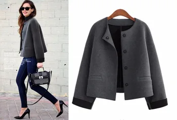 

Woman O -Neck Single Breasted Full Sleeve Short Woolen Coat High Street Winter Long Sleeved Cardigan Lady Short Coats