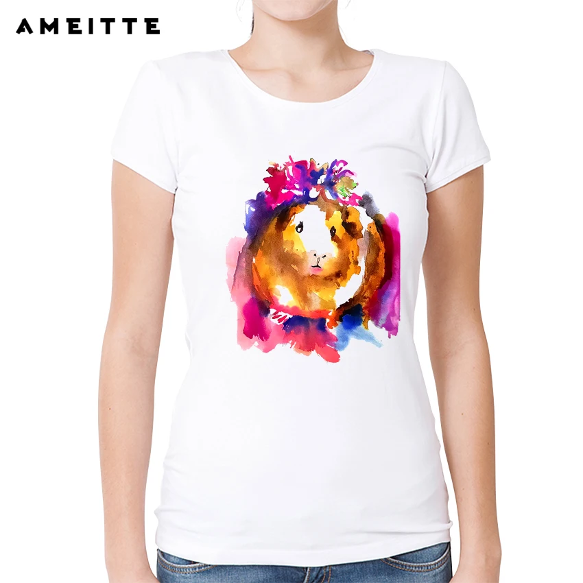 

Fashion Cute Animal T-shirt Women's Custom Guinea Pig Printed T Shirt Summer Hipster Female Short Sleeve Tee Tops