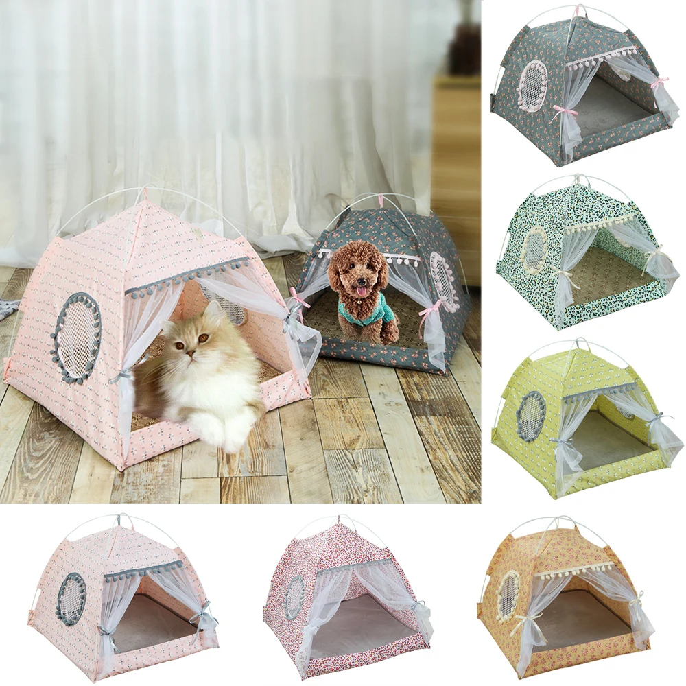 

Pet Breathable Indoor Tent Cat Teepee Pet House Small Medium Dog Cat Foldable Bed Cats House Puppy Kitten Bed