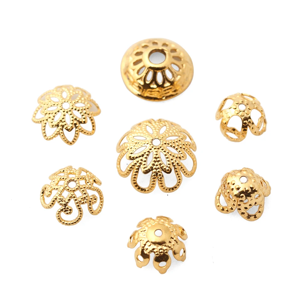 20PCS 24K Gold Color Plated Brass Flower Beads Caps Spacers beads High Quality Diy Jewelry Accessories Fittings | Украшения и