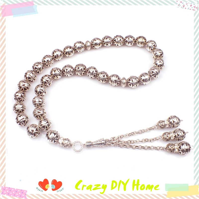 Tasbih магазин новое поступление DIY 1 шт. Роскошный 11 мм Серебряный круглый полый Сплав Бусины мусульманская молитва бисер субха