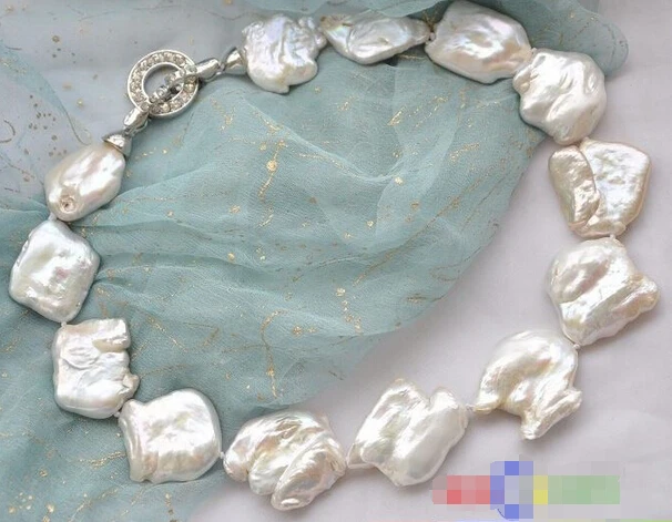

HOT## Wholesale >>>> P3670 HUGE 18" WHITE BAROQUE KESHI REBORN PEARL NECKLACE