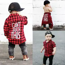 2019 New Toddler Kids Baby Boys Printed Plaid Shirt Long Sleeve New Fashion Back Letter Printed Children Clothes 1-7T
