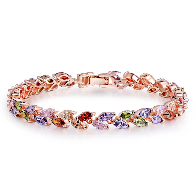 

Popular 18K Rose Gold Plated Link Micro insert Zircon Bracelet for Women Multicolor CZ Stone Best Christmas Gift