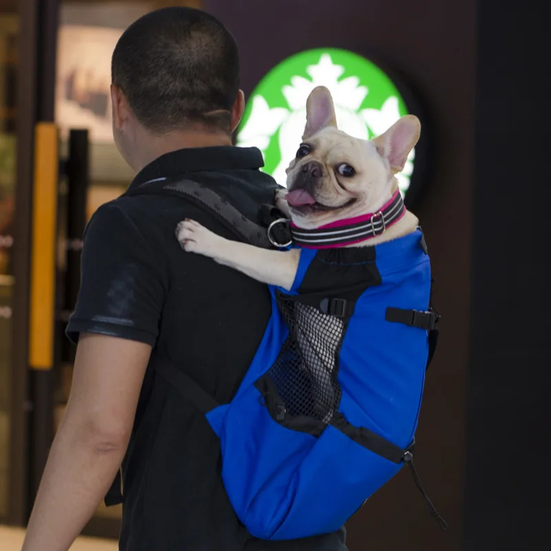 Дышащая Сумка-переноска для собак для больших собак золотой ретривер рюкзак с изображением бульдога Регулируемая большая собака дорожные сумки товары для домашних животных - Цвет: Blue