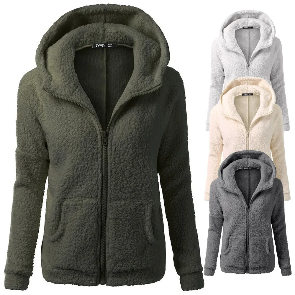 Women Hooded Teddy Coat Fleece Winter Warm Wool Zipper Thicker Coat Cotton zip-up Outwear oversized hoodie women Casual Coat new