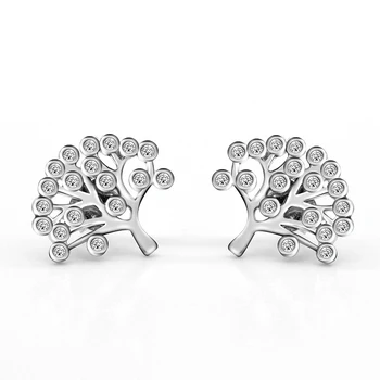 

925 Sterling Silver Stud Earrings Apple Trees CZ Earrings Romantic Elegant Style for Women Wedding Engagement Party Jewelry