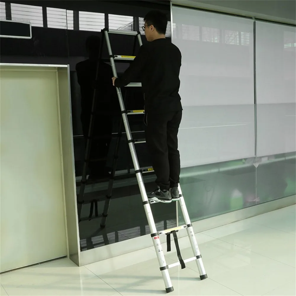 2.6M Folding Telescopic Ladder Alloy Aluminum Retractable Multifunctional Single Straight Extension Extendable Ladders 