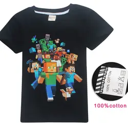 Новые летние рубашки для мальчиков с изображением майнкрафт, детские футболки из 100% хлопка, топы для девочек, детская блузка с короткими