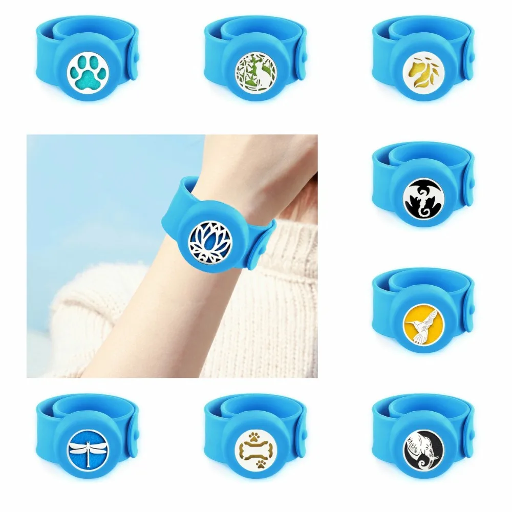

Kids gift Dinosaur elephant Frog horse cat footprint Repellent diffuser Bracelet 25mm Essential Oil Diffuser locket bangle 10Pad