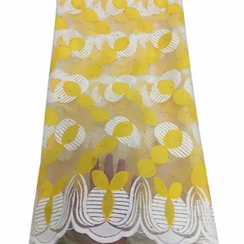 

3D Lace Fabric Yellow White Applique Flowers Lace Trim Tulle Lace Fabric Sewing Accessories African Fabric High Quality Cheap