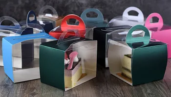 

10x10x9.5cm PVC Cake Box with handle, high quality Cup cake boxes packaing Wholesale Food Grade 100pcs/lot