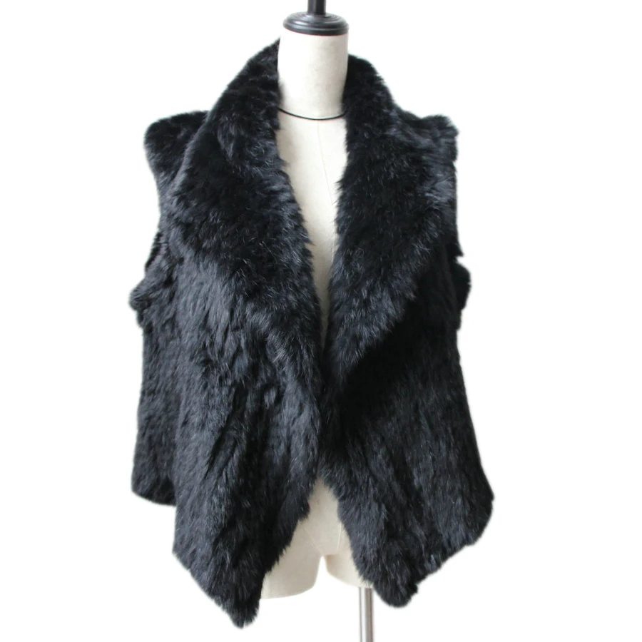 

2019 Women Genuine Natural Real rabbit fur Knitted Vests Hand made Real Fur Gilets