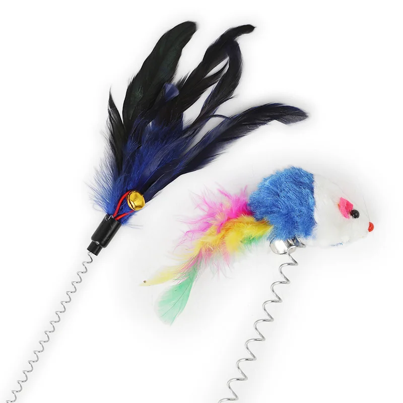 1pc Colorful Feather Cat Toys Mouse Interactive Bottom Sucker Spring Cat Scratcher Pet Toys For Cats