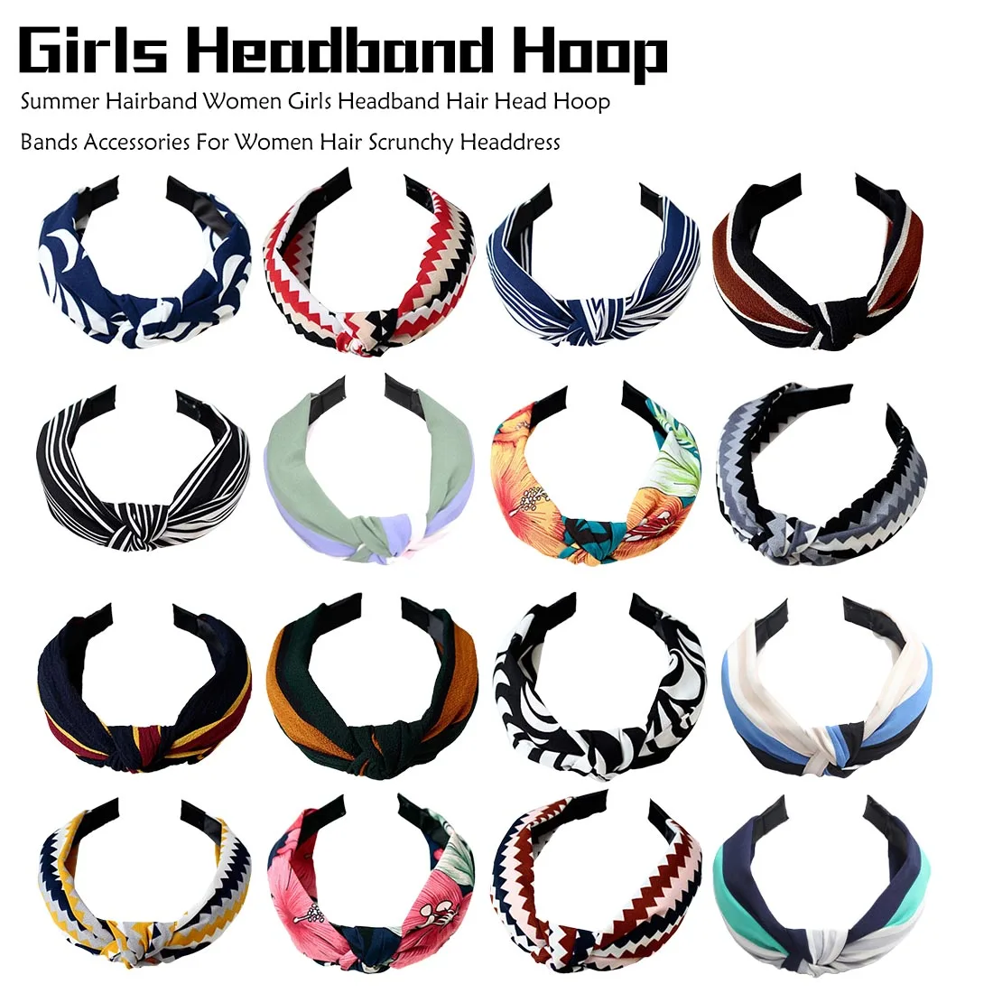 

Beach style Wide Bow knot Cross Knotting Head Band Floral Sweet Women Headband Cloth Solid Stripe Dot Girl Hair Accessories