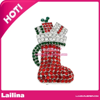 

Christmas Jewelry Sock With Red Rhinestone Brooch PinPin