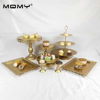 

Wholesale 8PCS Thin Disk Set Dessert Cupcake Hanging Crystal Display 3 Tier Metal Gold Pink White Silver Wedding Cake Stand