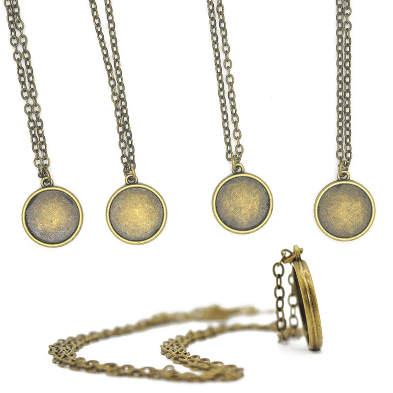 

5PCS/LOT Diy Double Sided Necklace Tray Bronze Zink Alloy Metal Necklace Bezel Trays Fit 16mm Glass Dome Jewelry Findings