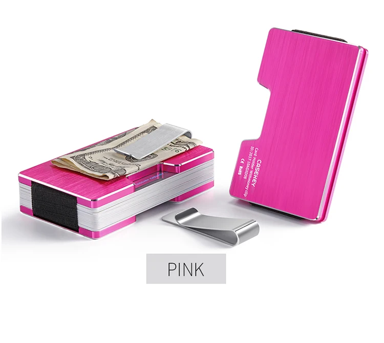 P. KUONE дизайн тонкий металлический бизнес кредитный держатель для карт анти-главный дорожный мини кошелек человек RFID кошелек деньги кошелек подарок на день рождения - Цвет: pink