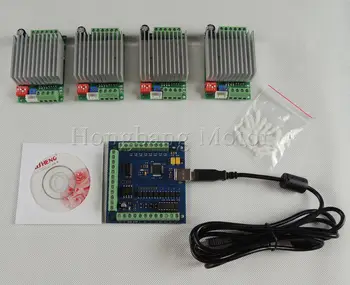 

CNC mach3 4 Axis usb Kit, 4pcs TB6600 Single Axis Stepper Motor Driver Board+one mach3 4 Axis USB CNC Controller card 100KHz 24V