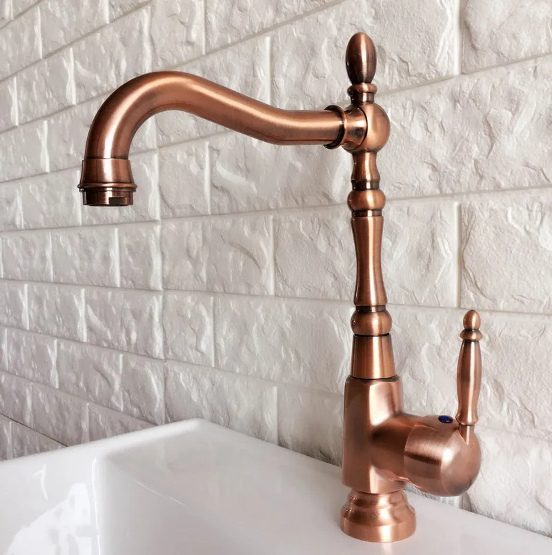 Swivel Spout Water Tap Antique Red Copper Single Handle Single Hole Kitchen Sink & Bathroom Faucet Basin Mixer Tap anf417