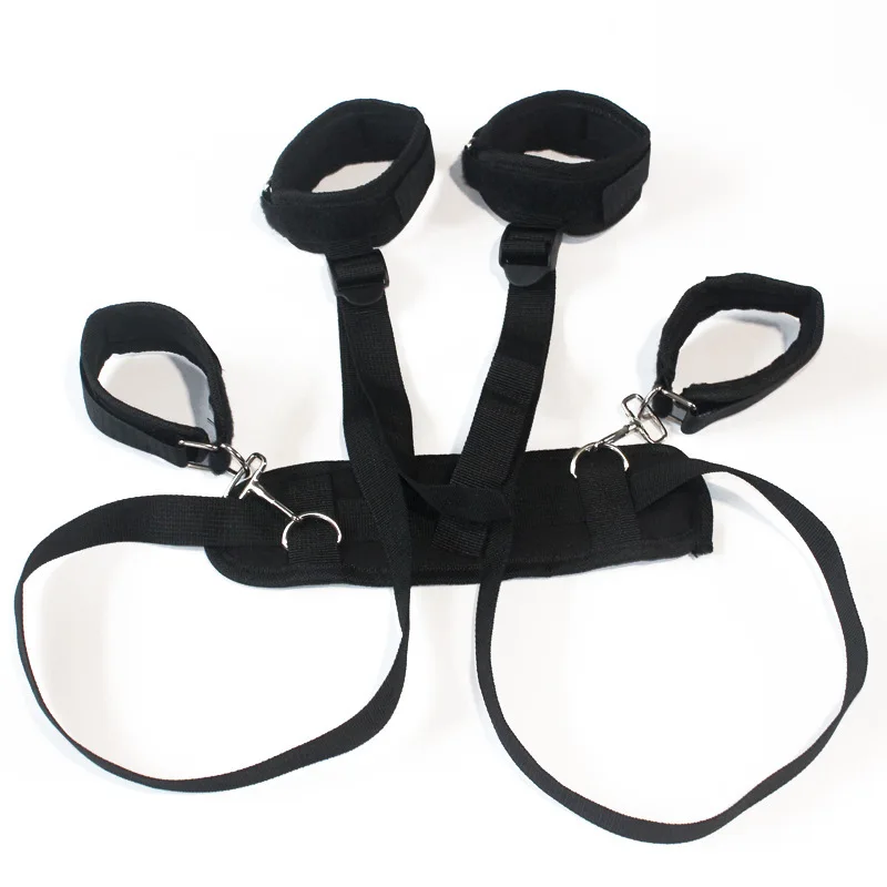  Adult Bed Handcuffs Straps Kit with Furry Set Adjustable Nylon Hand and Ankle Cuffs Sex Games for A