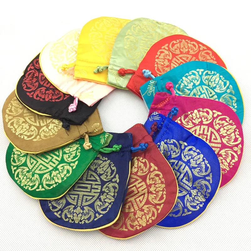 

Unique Drawstring Mini Silk Bags for Jewelry Gift Pouch Vintage Candy bag Wedding Birthday Chinese Reusable Empty Tea Bag 10*10