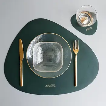 

4PCS Leather Placemats Household Triangle Oval Waterproof Oil Insulation Pad Bowl Mat Coaster Plate Pad Table Mat